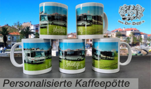 Personalisierte Kaffeepötte Leben im Wohnmobil